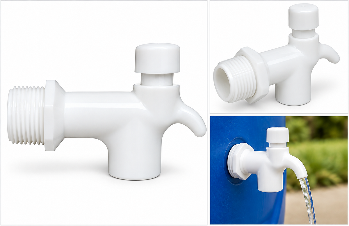 3/4'' White Drum Spigot - Plastic Faucet for Drums & Containers