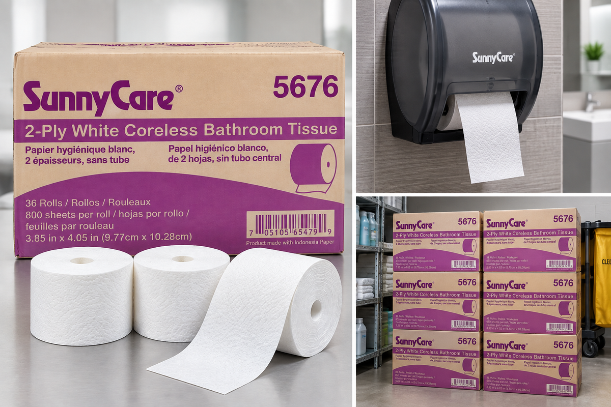 SunnyCare 5676 2-Ply White Cordless Bathroom Tissue - 36 Rolls, 800 Sheets per Roll