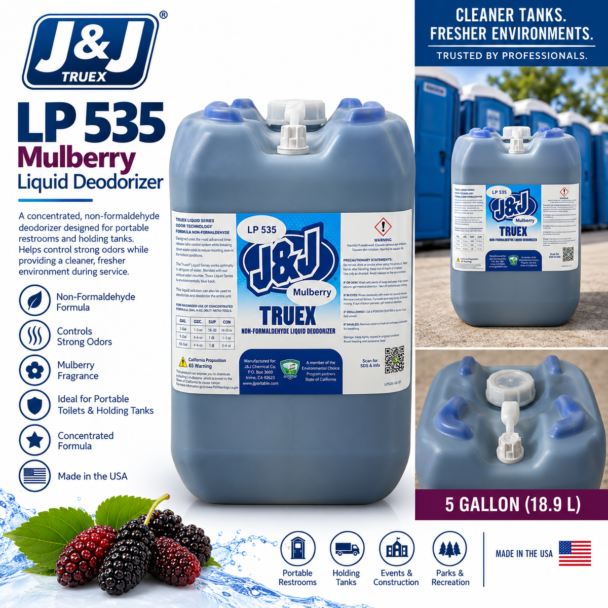 J&J Truex LP 535 Mulberry Non-Formaldehyde Liquid Deodorizer - 1 & 5 Gallon