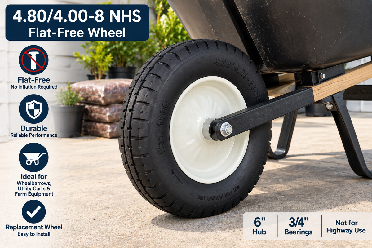 4.80/4.00-8 Flat-Free Wheel - 6'' Hub, 3/4'' Bearings