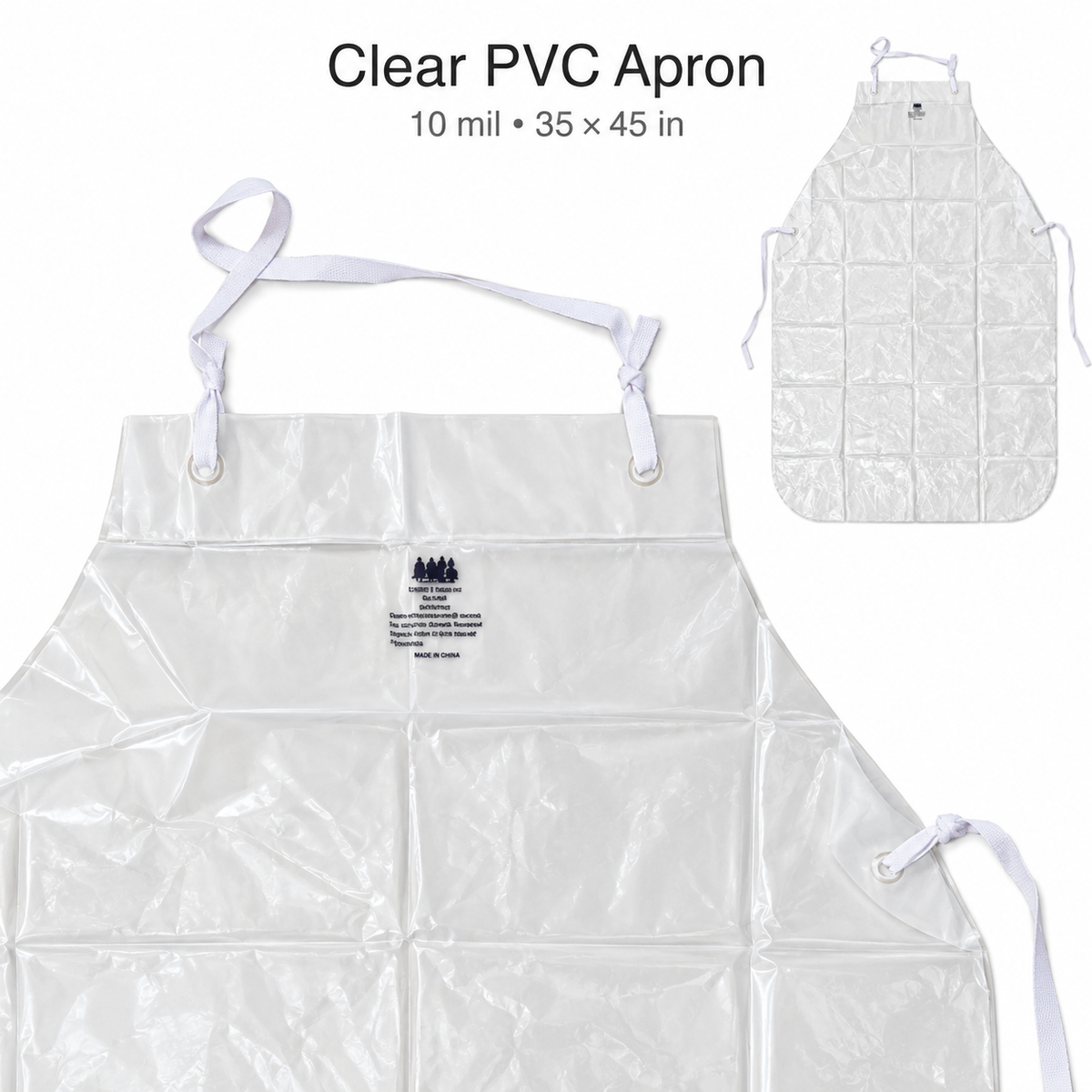 Clear PVC apron neck and waist tie details