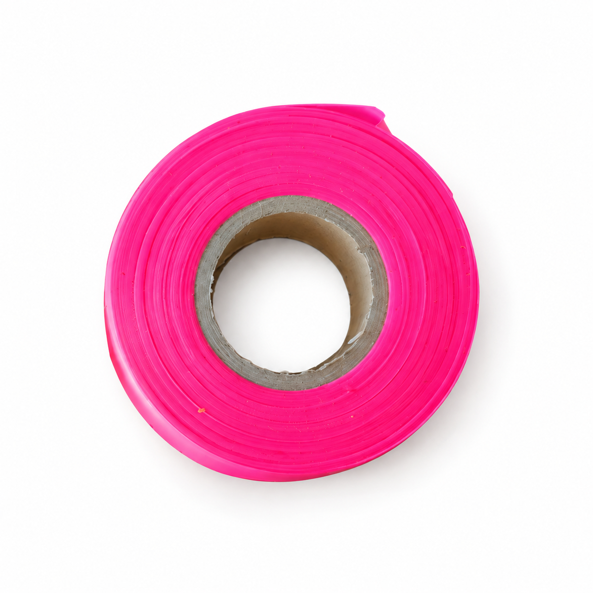 Fluorescent pink vinyl flagging tape roll, 1 inch by 150 feet