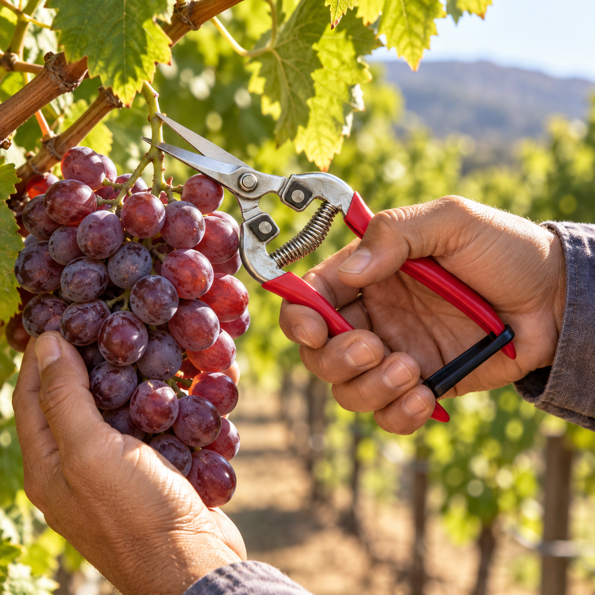 Vaca Shears 5125 grape clippers used to harvest a grape cluster