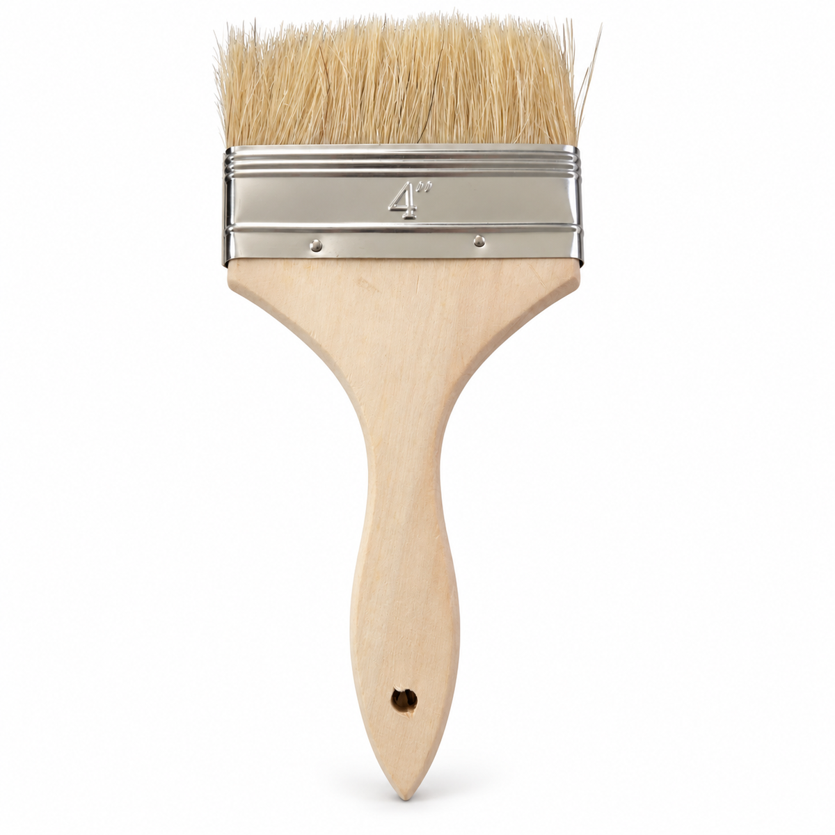 Valley Industries 4 inch natural bristle paint brush without wrapping on white background