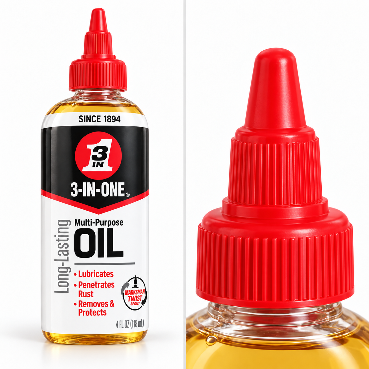 3-IN-ONE Multi-Purpose Oil bottle and Marksman Twist Spout detail