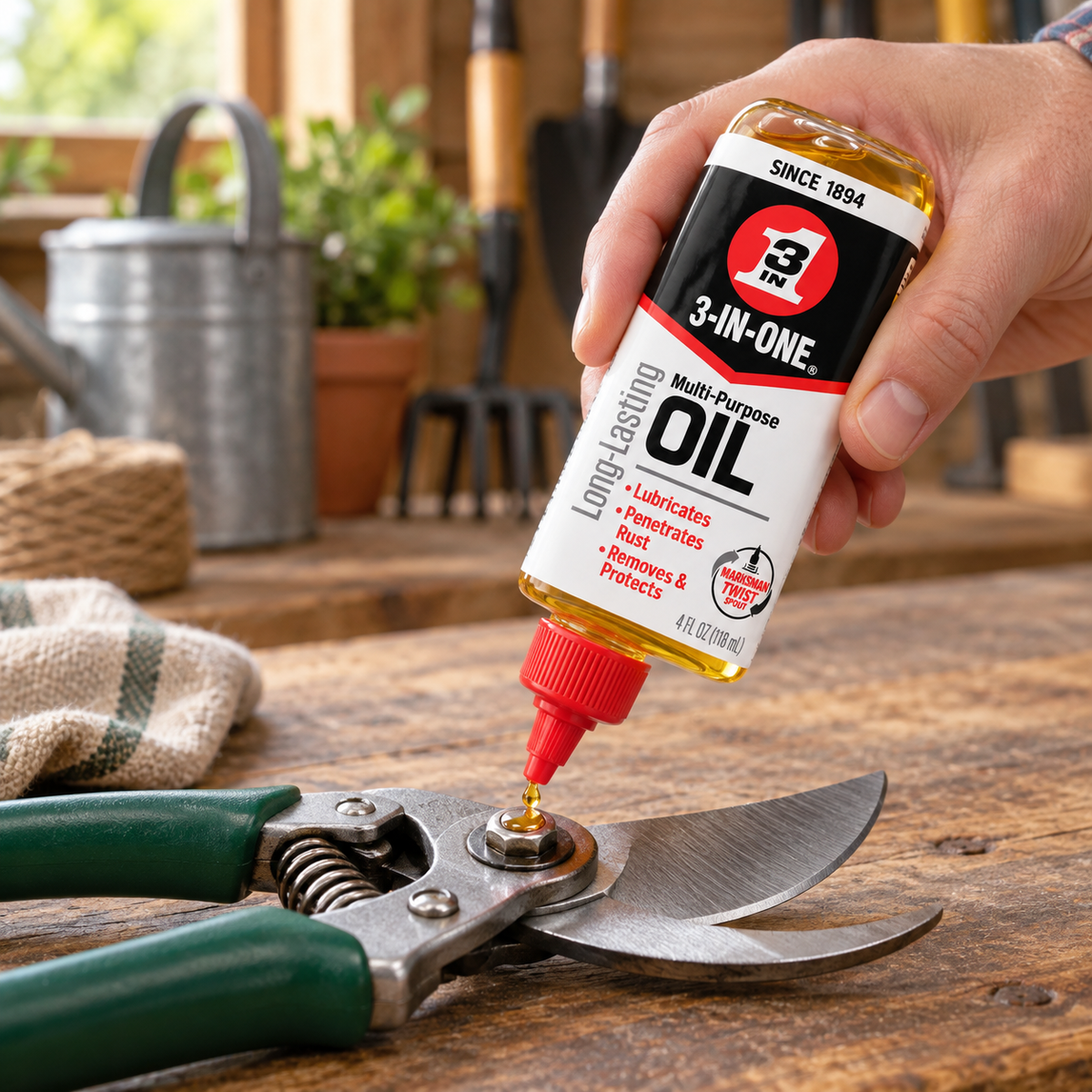 3-IN-ONE Multi-Purpose Oil lubricating pruning shear pivot