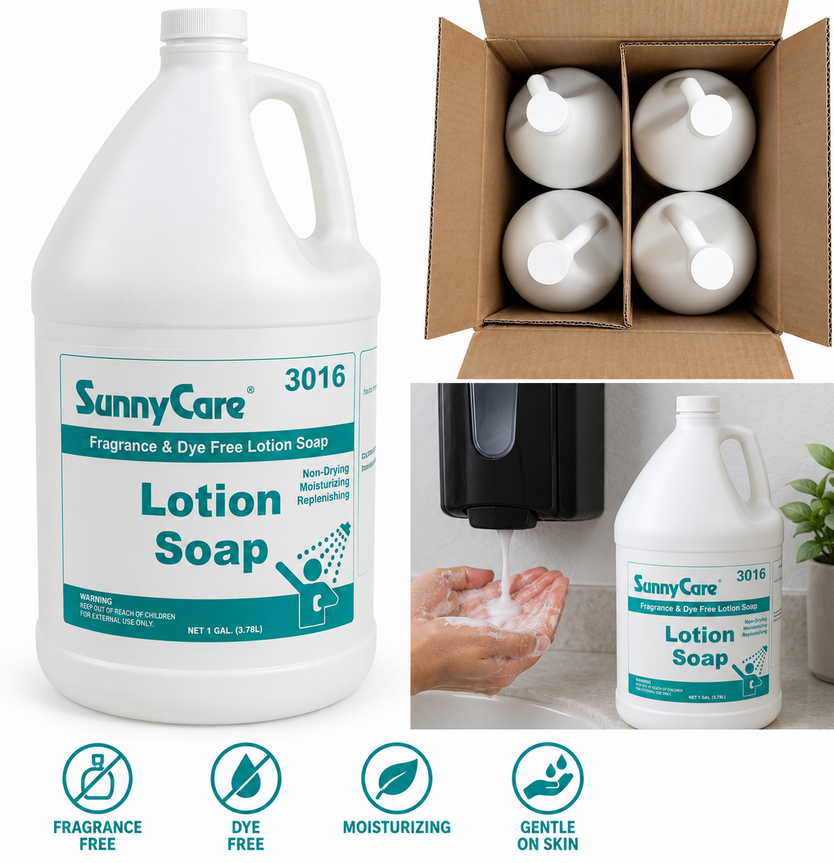 SunnyCare 3016 Fragrance & Dye Free Lotion Soap - 4 Gallon Case