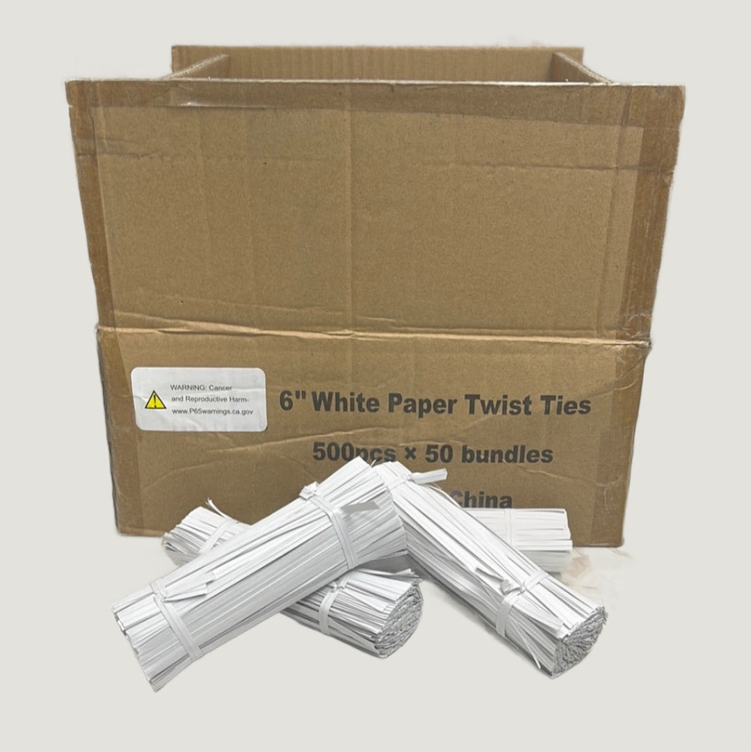 6” White Paper Twist Ties