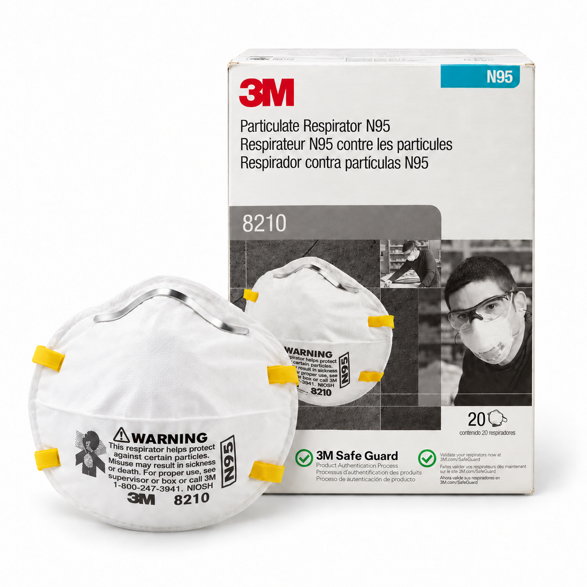3M 8210 N95 box of 20 with disposable particulate respirator