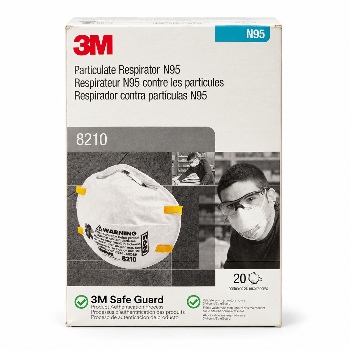 3M 8210 N95 particulate respirators factory-sealed box of 20
