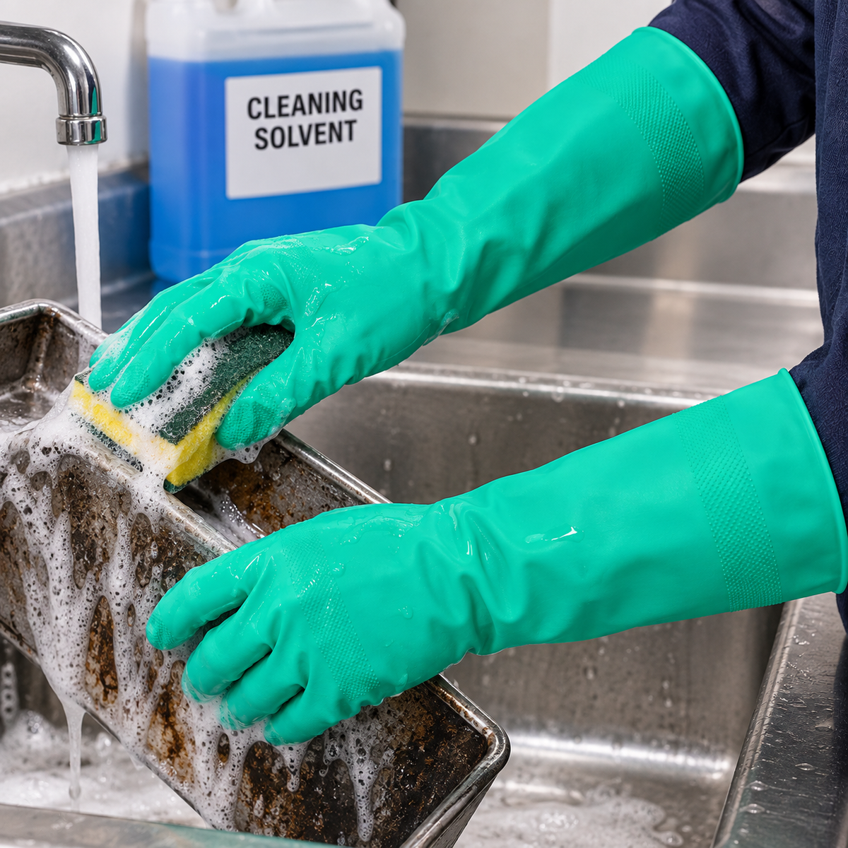Nitrile Chemical Resistant Gloves - Flock Lined, Long Cuff