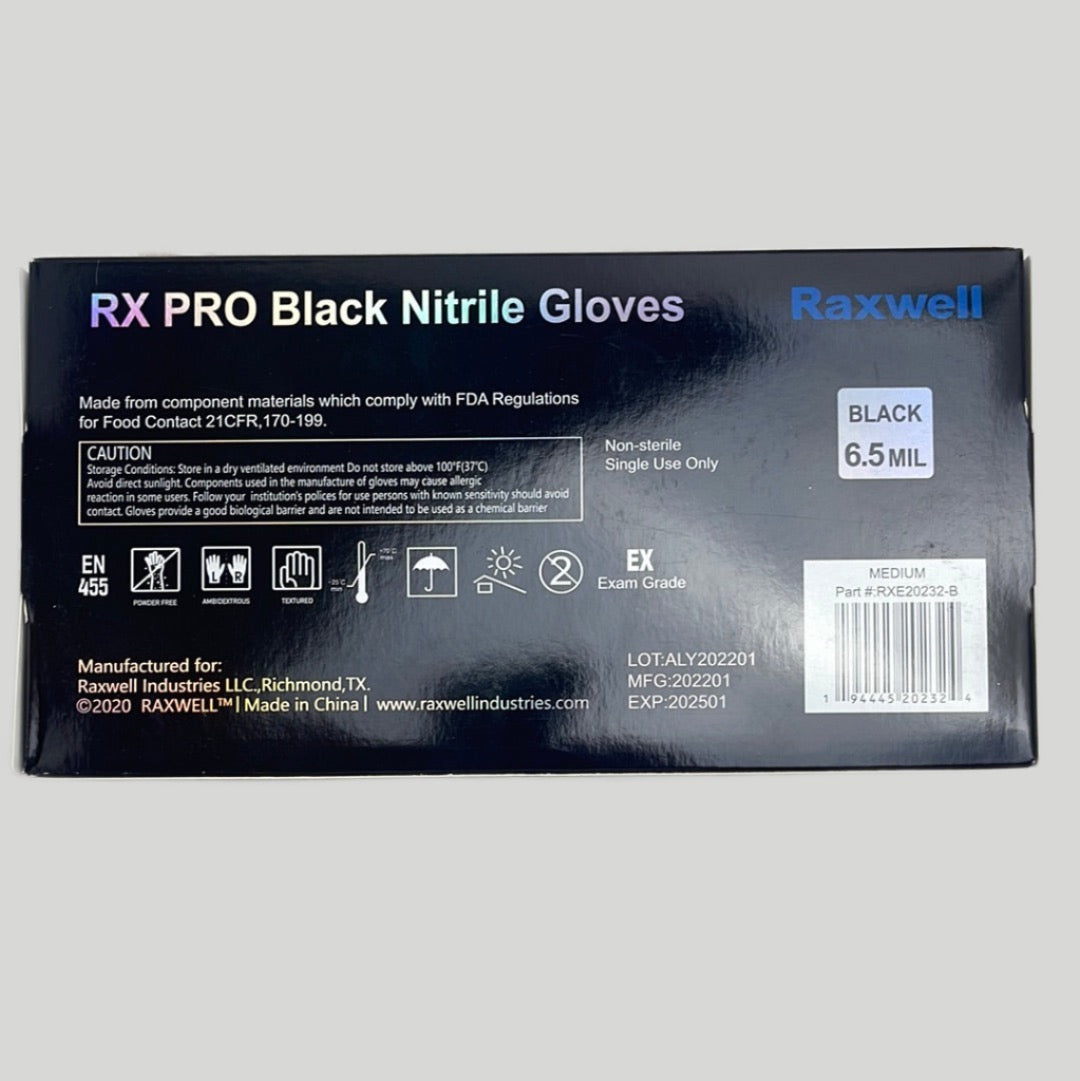 RX Pro Black Nitrile Gloves