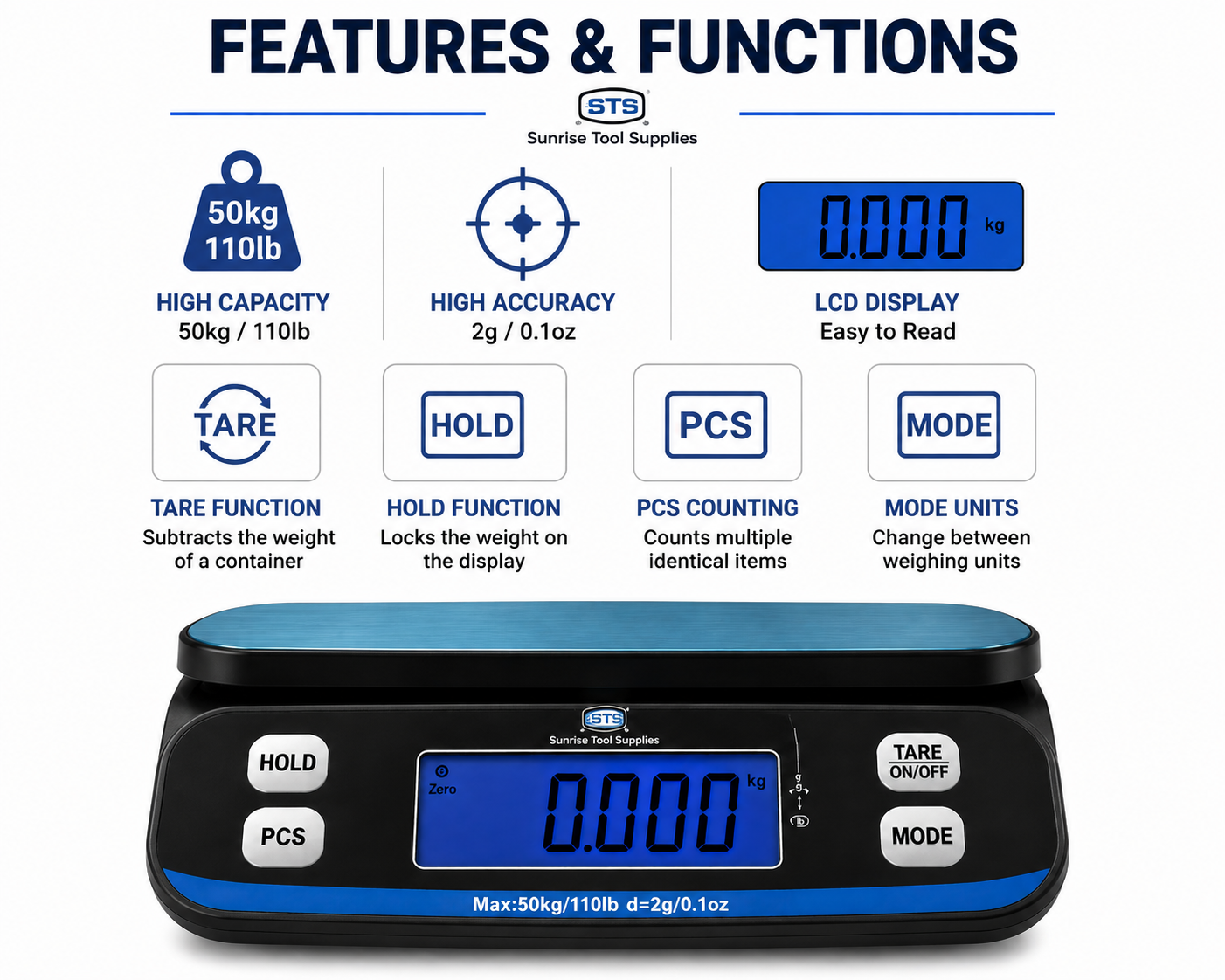Digital Shipping Scale 110 lb / 50 kg- Heavy Duty Platform Scale