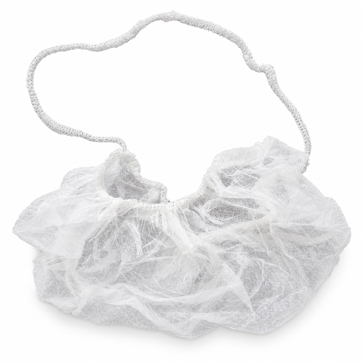 Individual white 888 polypropylene beard cover with elastic head loop