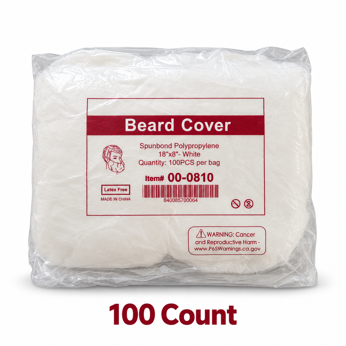 888 00-0810 white disposable beard covers, sealed bag of 100