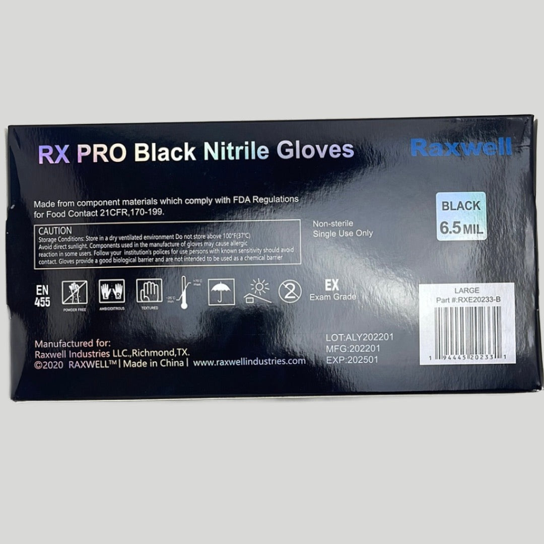 RX Pro Black Nitrile Gloves