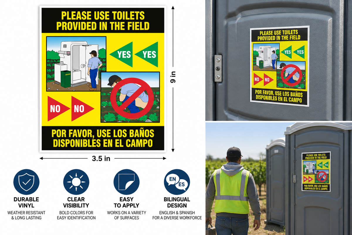 Please Use Toilets Provided in the Field / Use Los Banos Disposables en el campo Decal