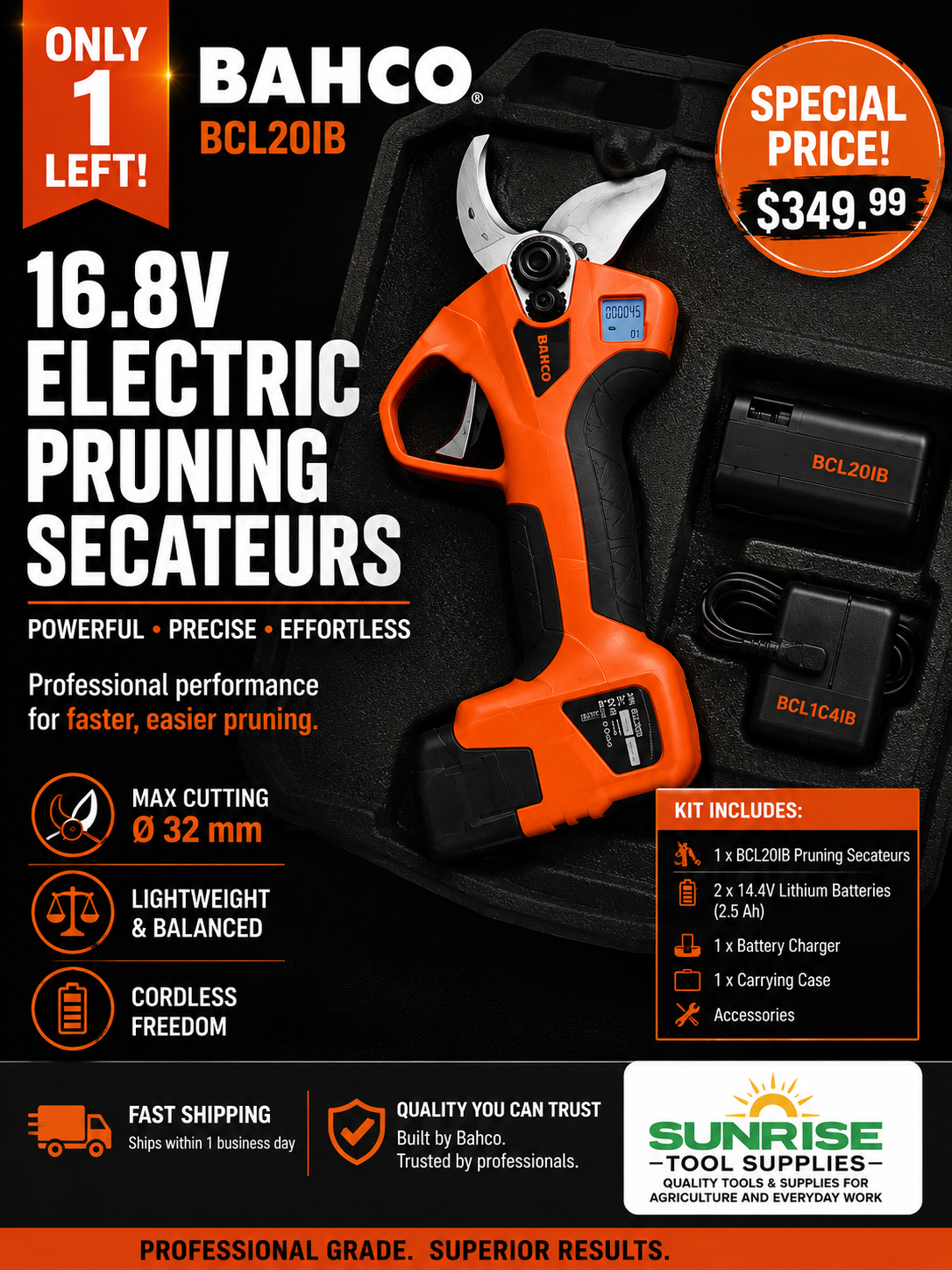 Bahco BCL20IB 16.8V cordless Electric Pruning Secateurs Kit
