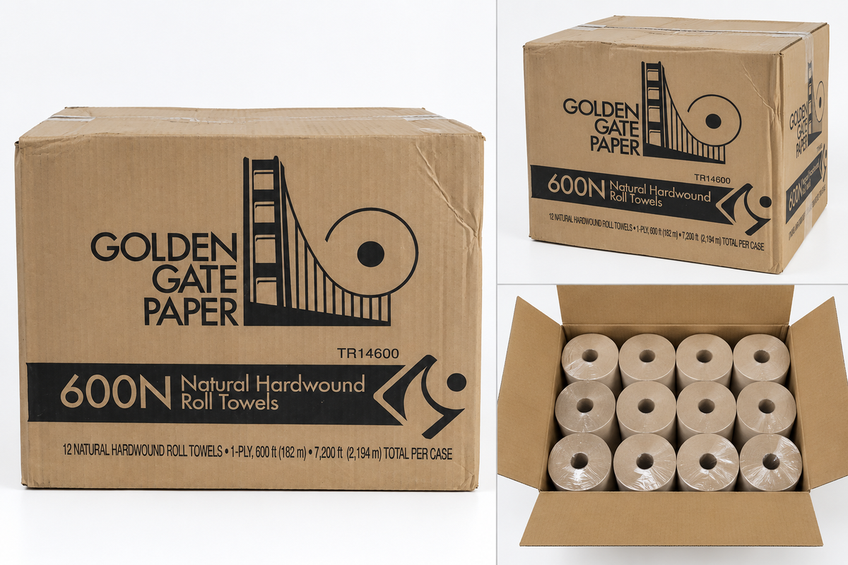 Golden Gate Paper TR14600 Natural Hardwound Roll Towels - 12 Rolls, 600 ft Each