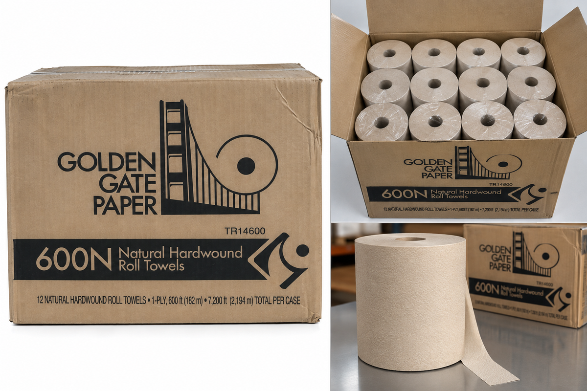 Golden Gate Paper TR14600 Natural Hardwound Roll Towels - 12 Rolls, 600 ft Each