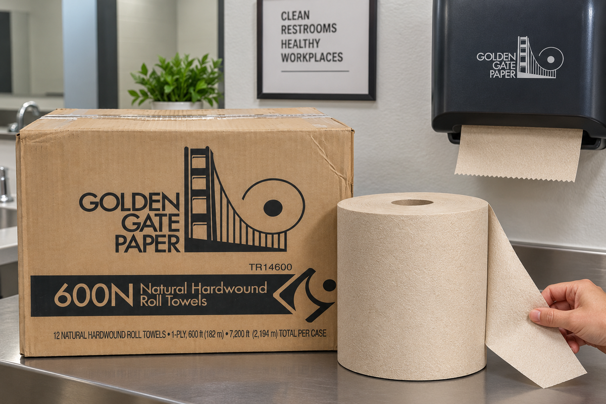 Golden Gate Paper TR14600 Natural Hardwound Roll Towels - 12 Rolls, 600 ft Each