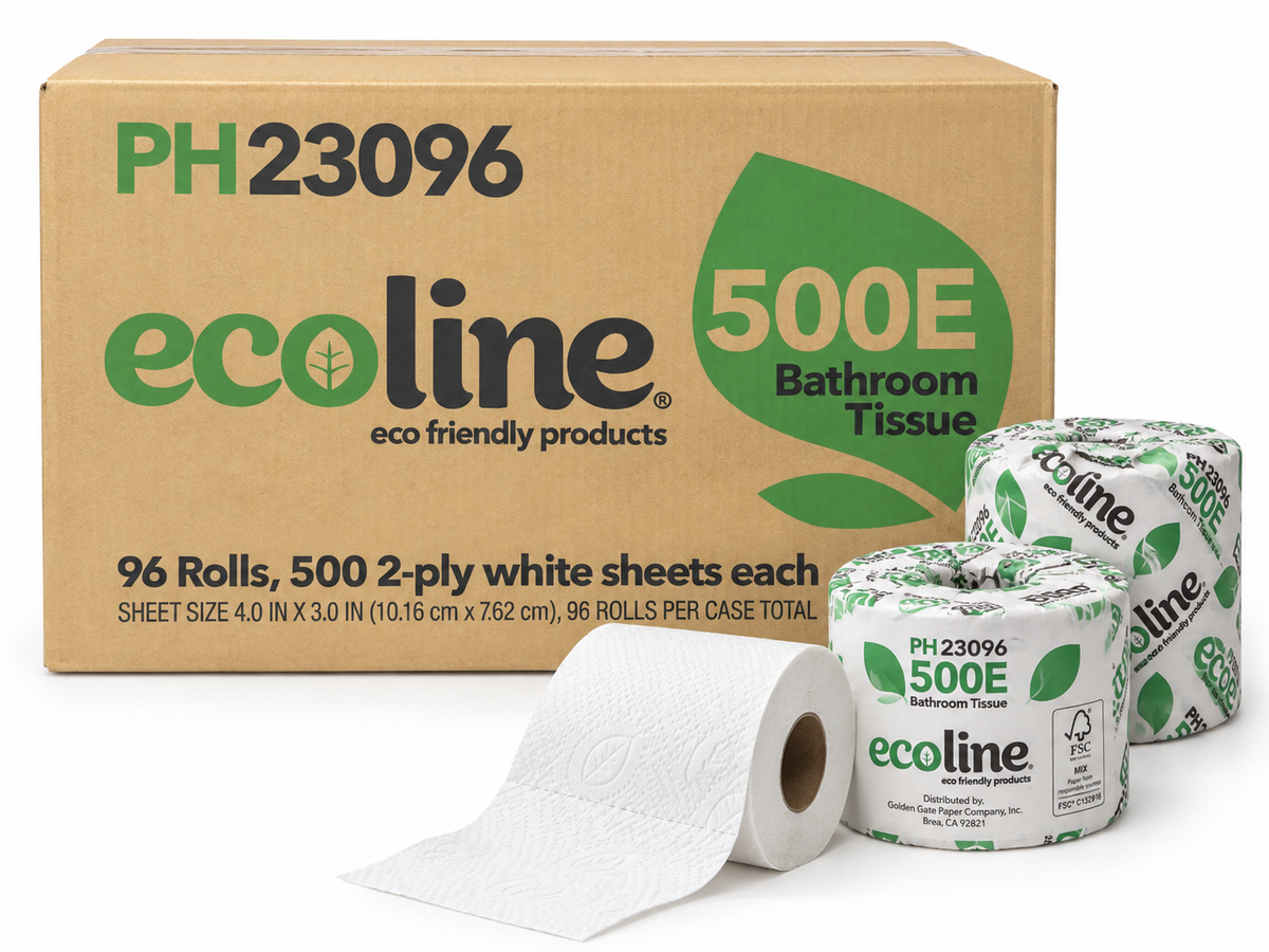 Ecoline PH23096 Bathroom Tissue - 96 Rolls, 500 Sheets, 2-Ply