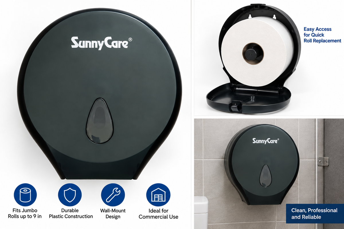 SunnyCare 8002B Jumbo Roll Toilet Tissue Dispenser - Black Plastic