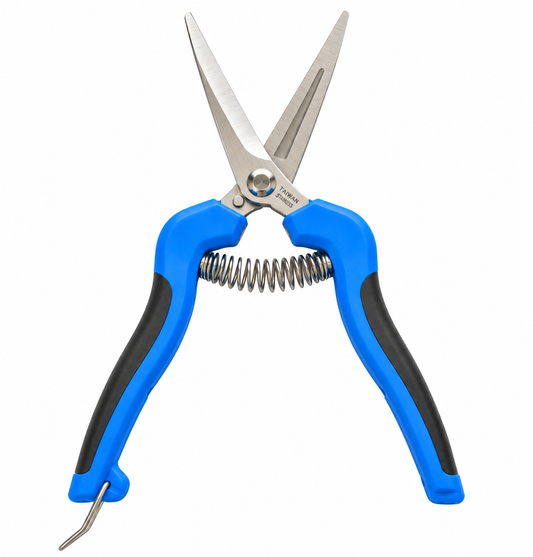The GS750C 7.5'' Fruit & Grape Shear - Curved Blade, Blue Handle