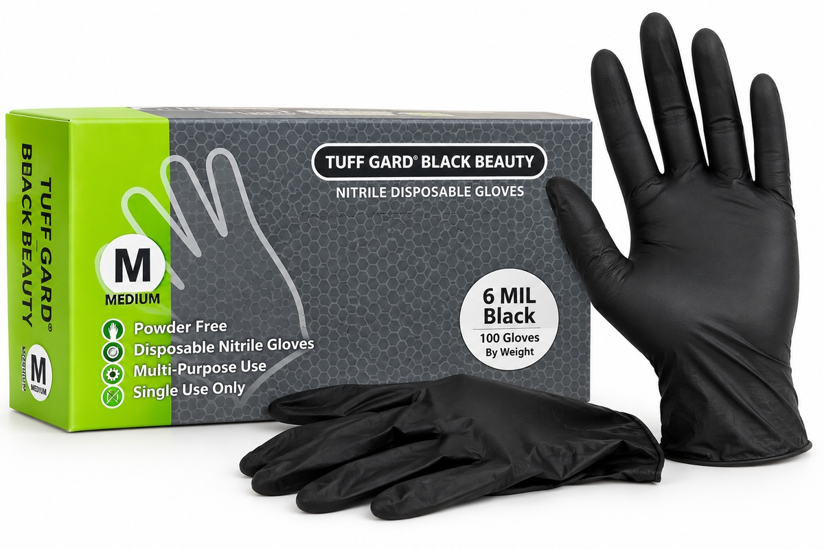 Tuff Gard Black Beauty 6 Mil Black Nitrile Gloves - Medium, 100 Count