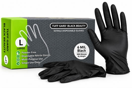 Tuff Gard Black Beauty 6 Mil Black Nitrile Gloves - Large, 100 Count