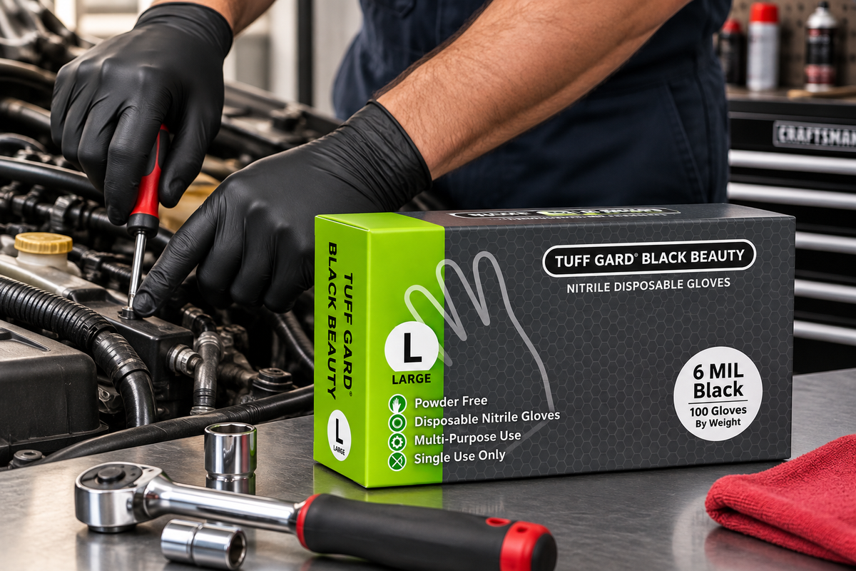Tuff Gard Black Beauty 6 Mil Black Nitrile Gloves - Large, 100 Count