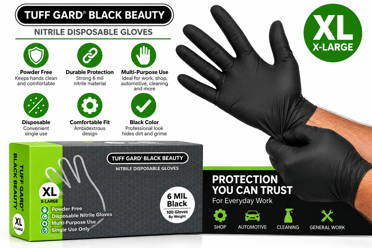 Tuff Gard Black Beauty 6 Mil Black Nitrile Gloves - X-Large, 100 Count