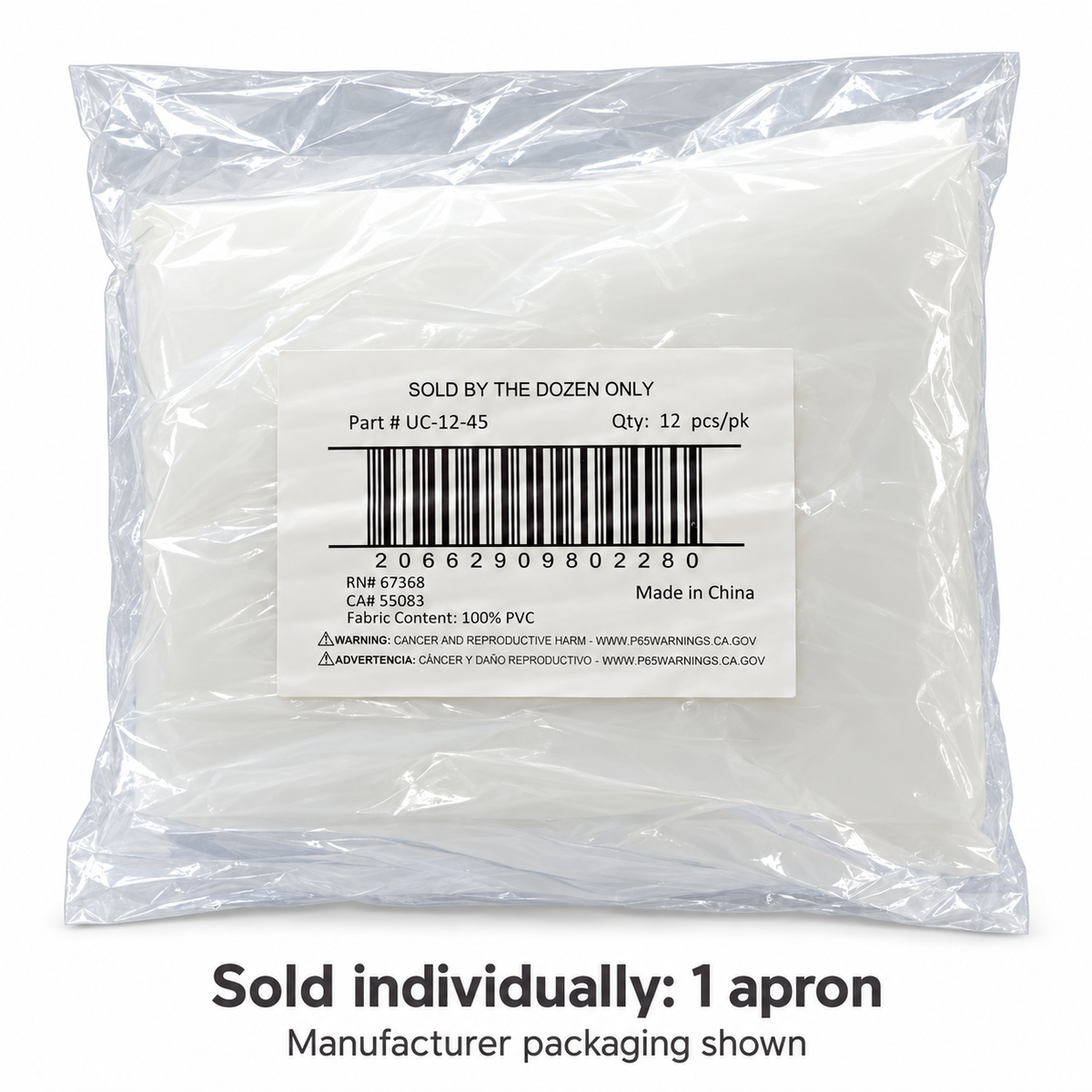 Clear Vinyl Protective Apron 12 Mil – 35" x 45" | UC-12-45 - manufacturer packaging; sold individually, one apron
