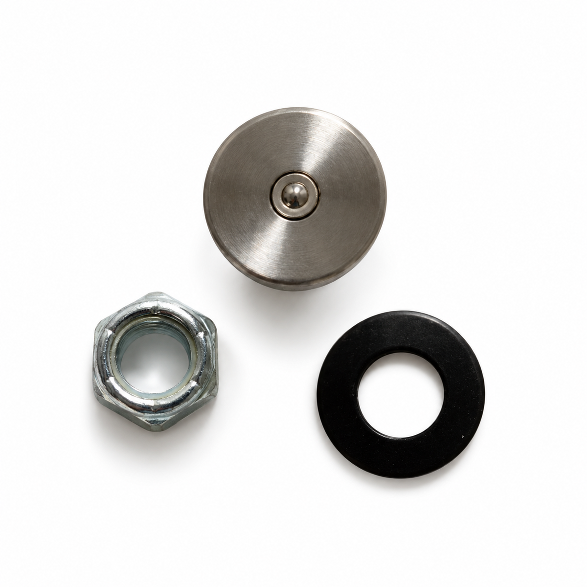 Top view of Barnel B3 center oiler bolt head, nut and spring washer
