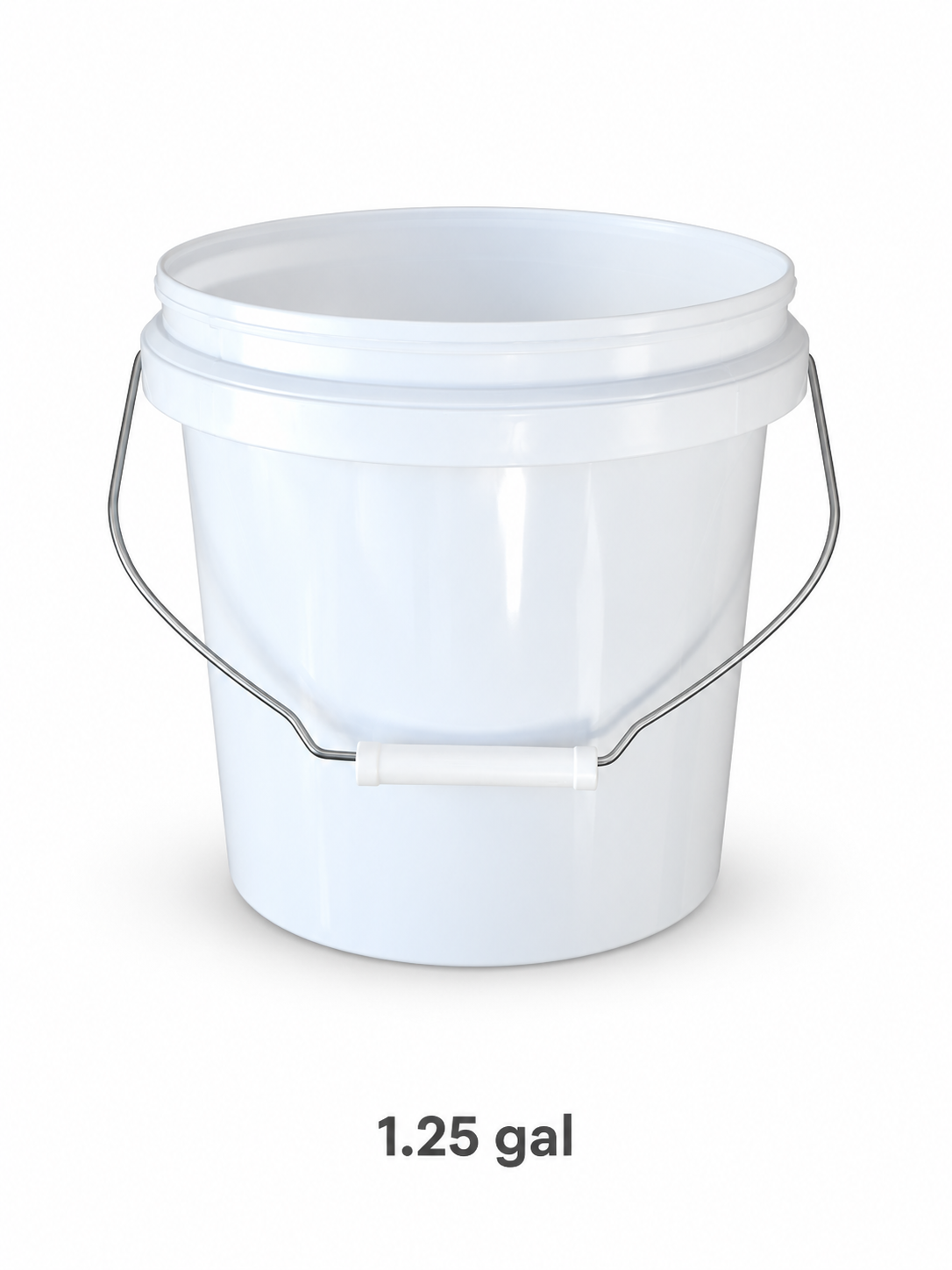 White blueberry picking bucket, 1.25 gallons, with capacity shown below on white background