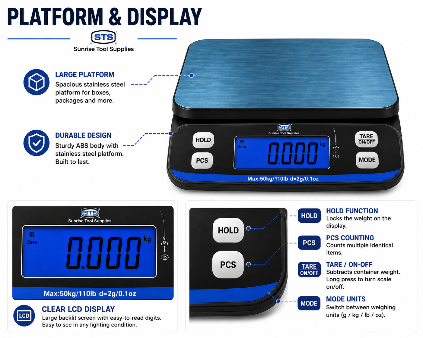 Digital Shipping Scale 110 lb / 50 kg- Heavy Duty Platform Scale
