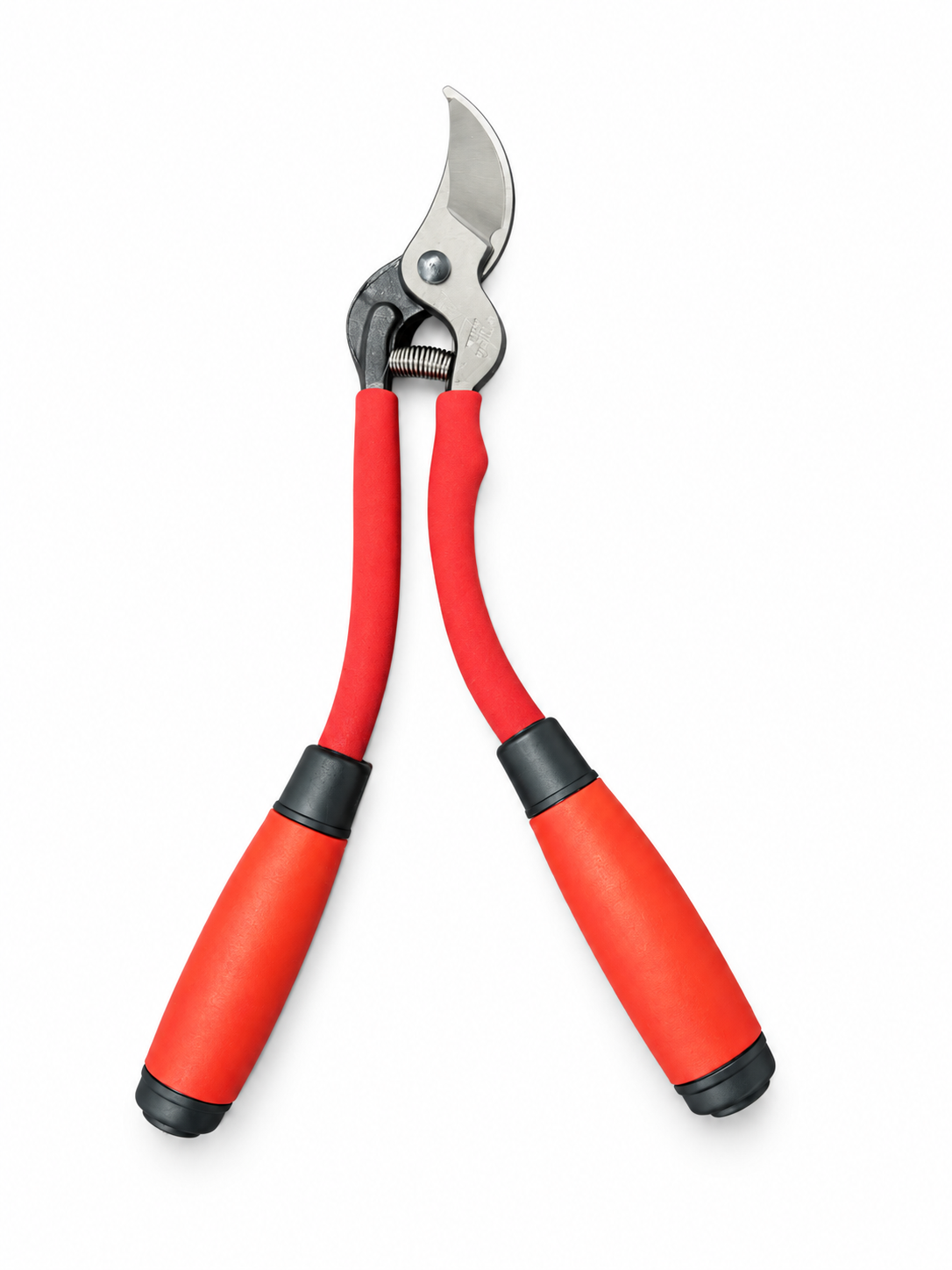 Compact bypass pruning lopper, red handles, front view on white background