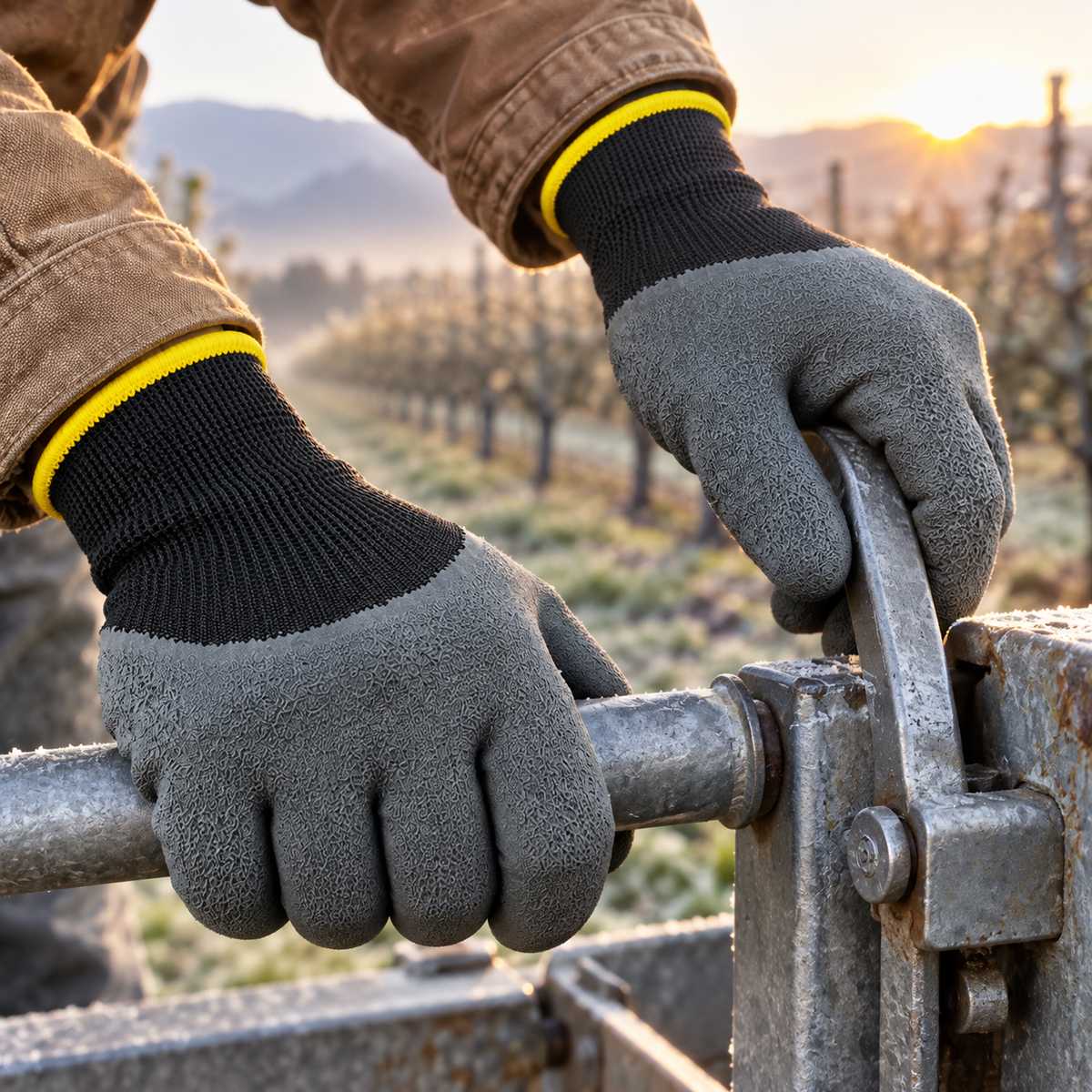 Thermal latex coated work gloves used on farm equipment in cold weather