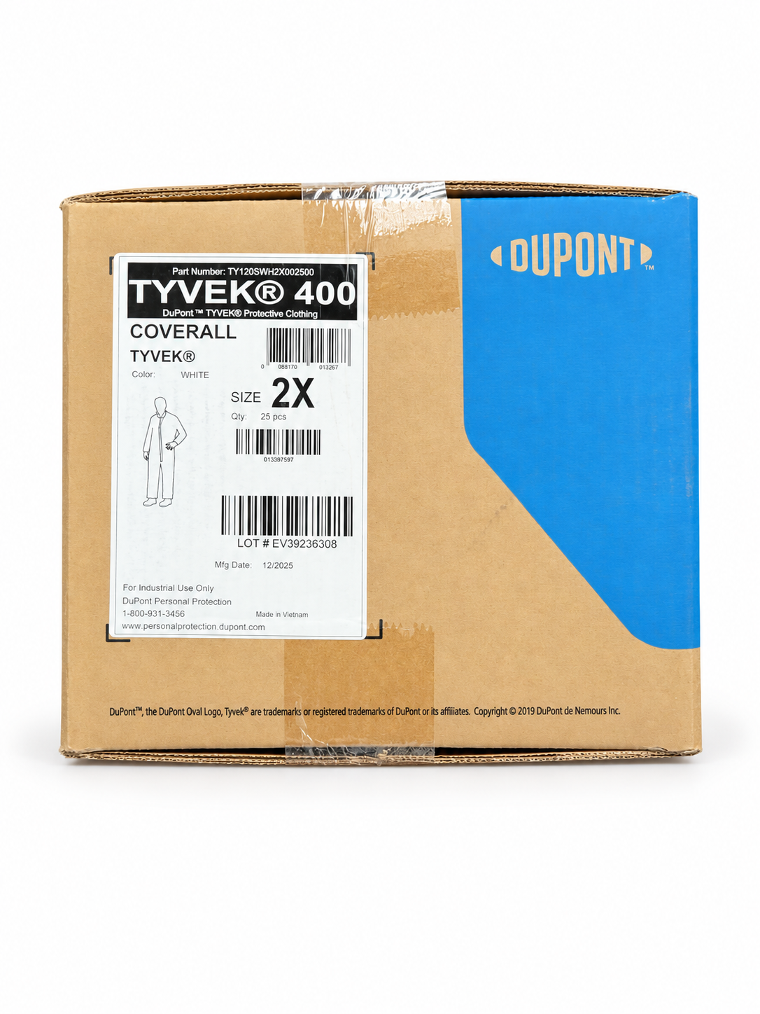 DuPont Tyvek 400 coveralls size 2X case of 25 on white background