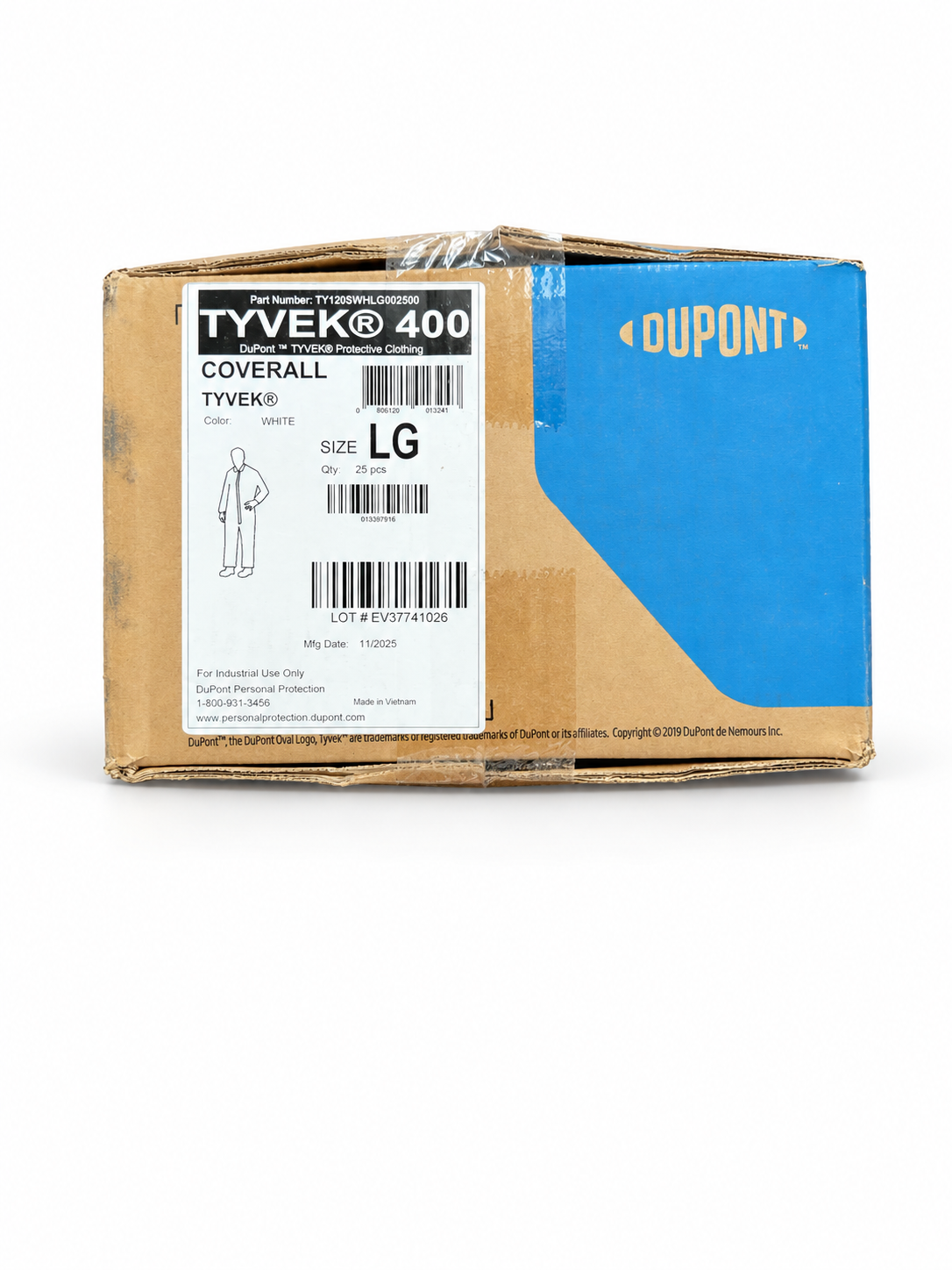 DuPont Tyvek 400 coveralls size LG case of 25 on white background