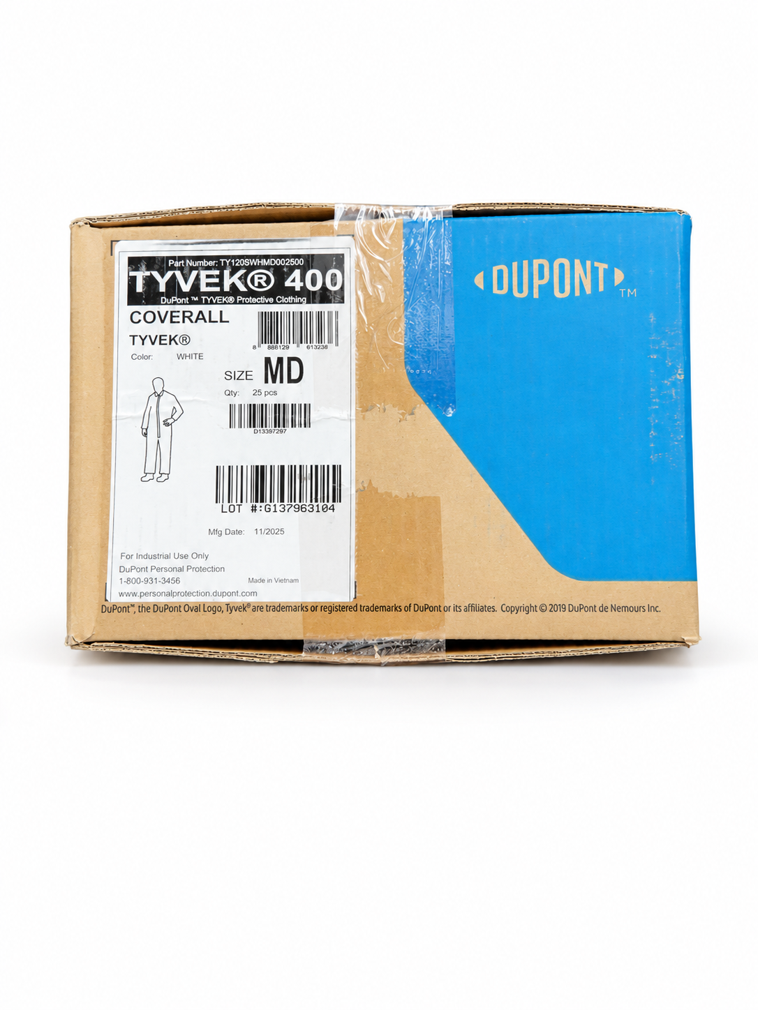 DuPont Tyvek 400 coveralls size MD case of 25 on white background