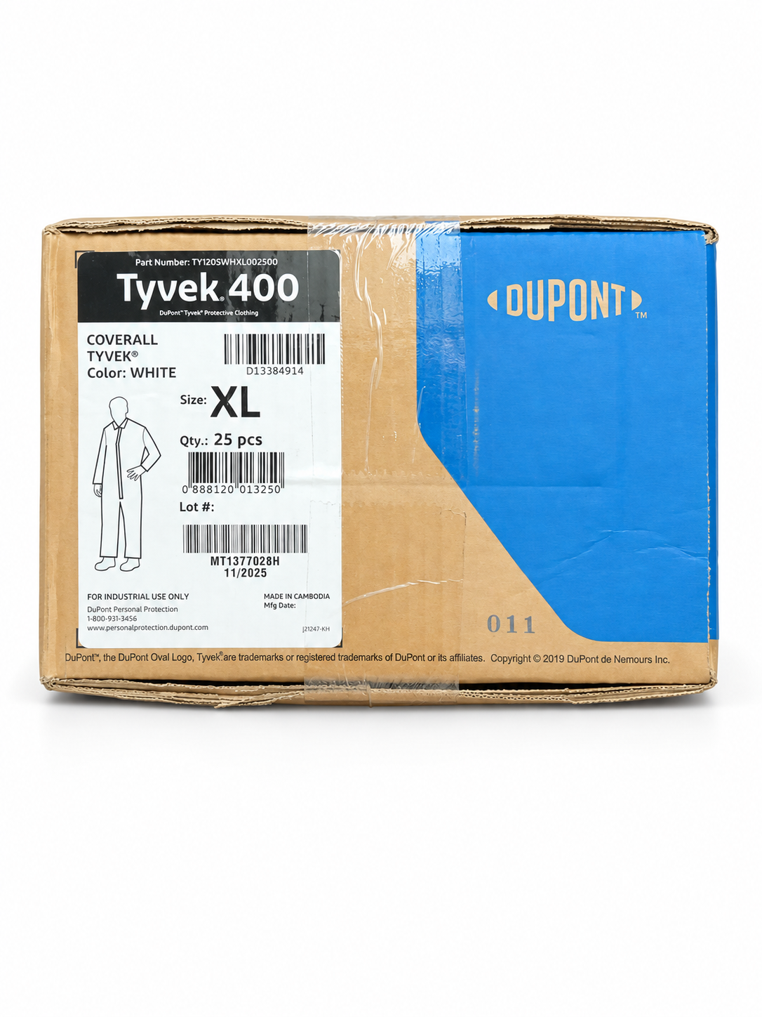 DuPont Tyvek 400 coveralls size XL case of 25 on white background