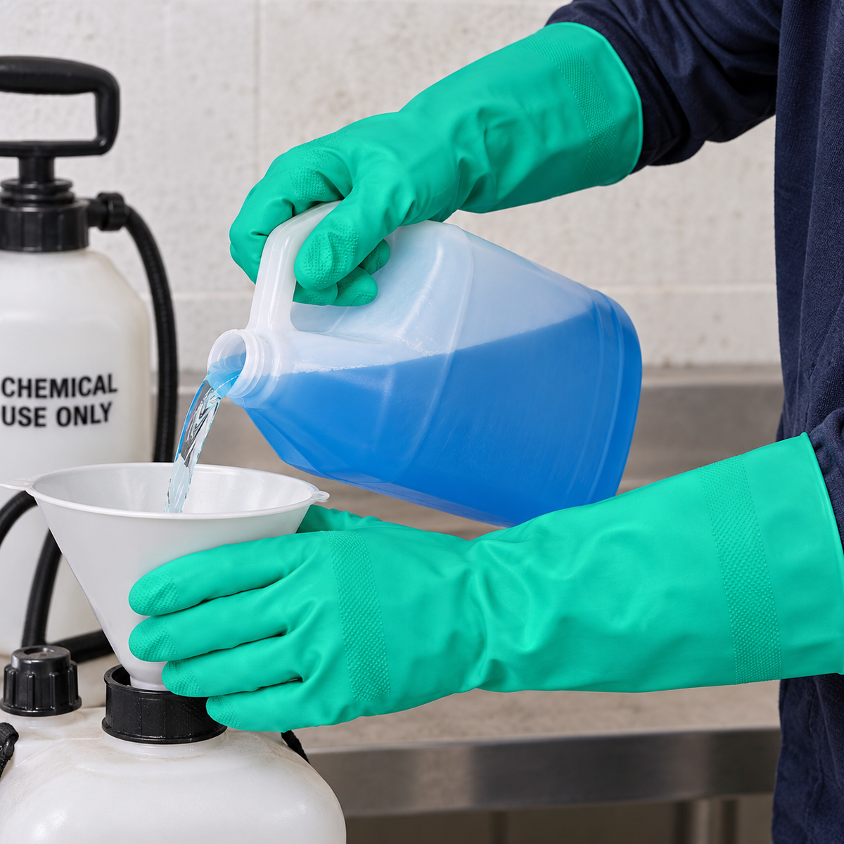 Nitrile Chemical Resistant Gloves - Flock Lined, Long Cuff