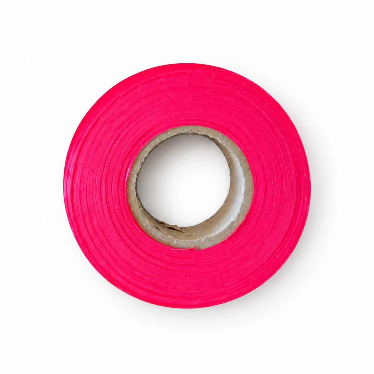 Fluorescent red vinyl flagging tape roll, 1 inch by 150 feet