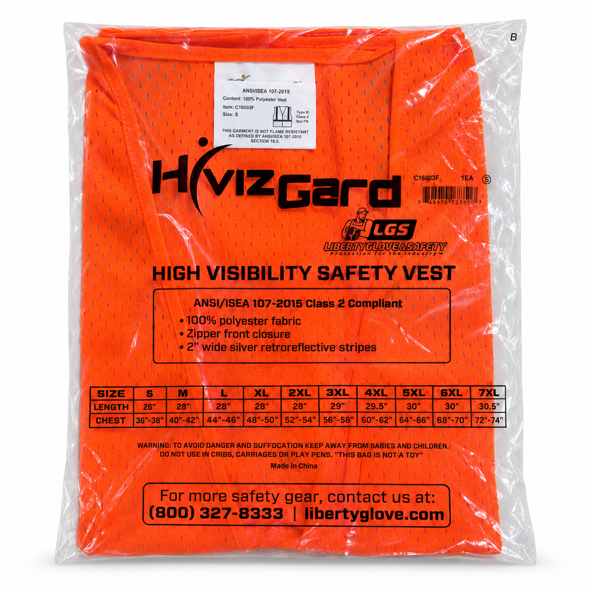 HiVizGard orange high visibility safety vest angle view on white background