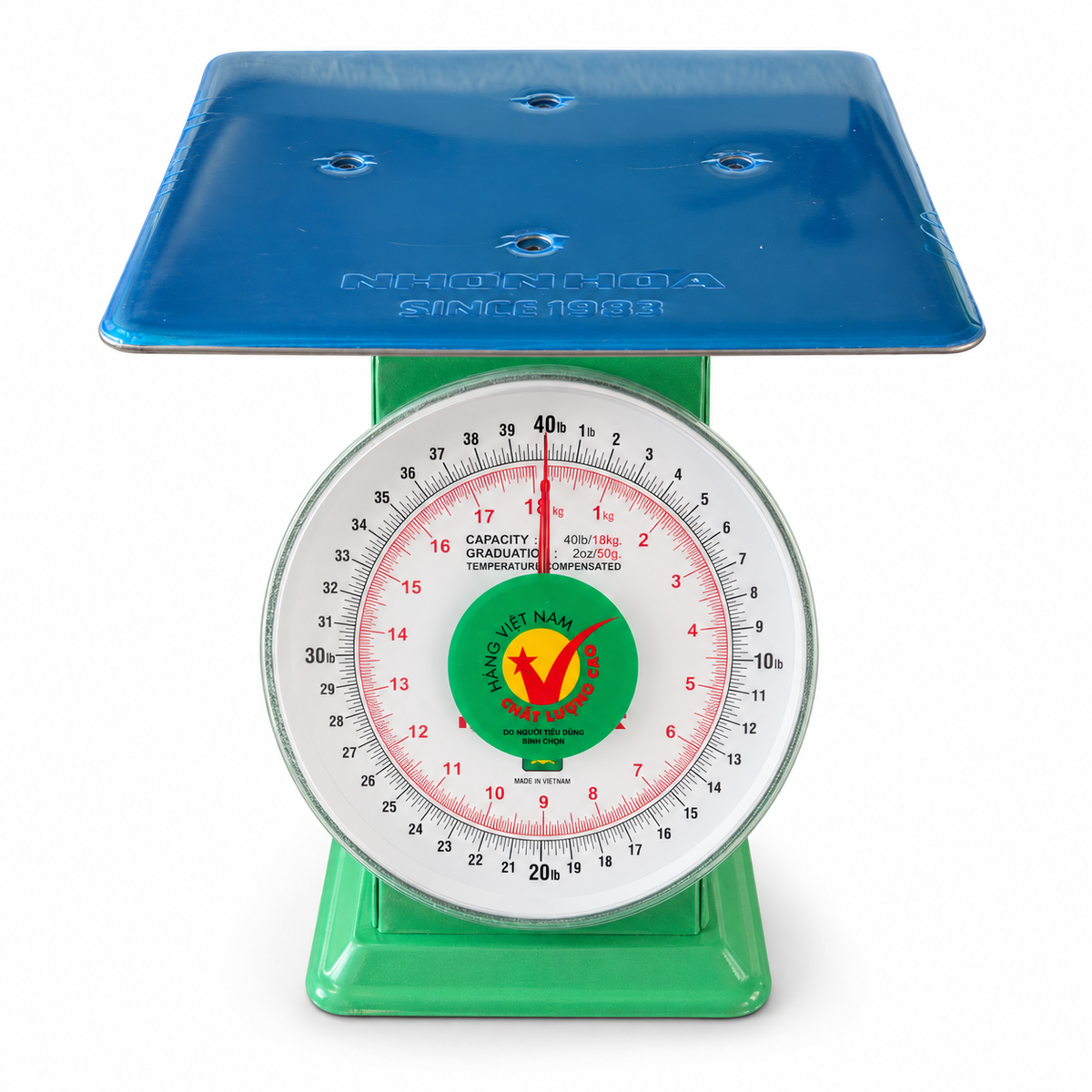 Nhon Hoa 40 lb mechanical dial scale with stainless steel platform