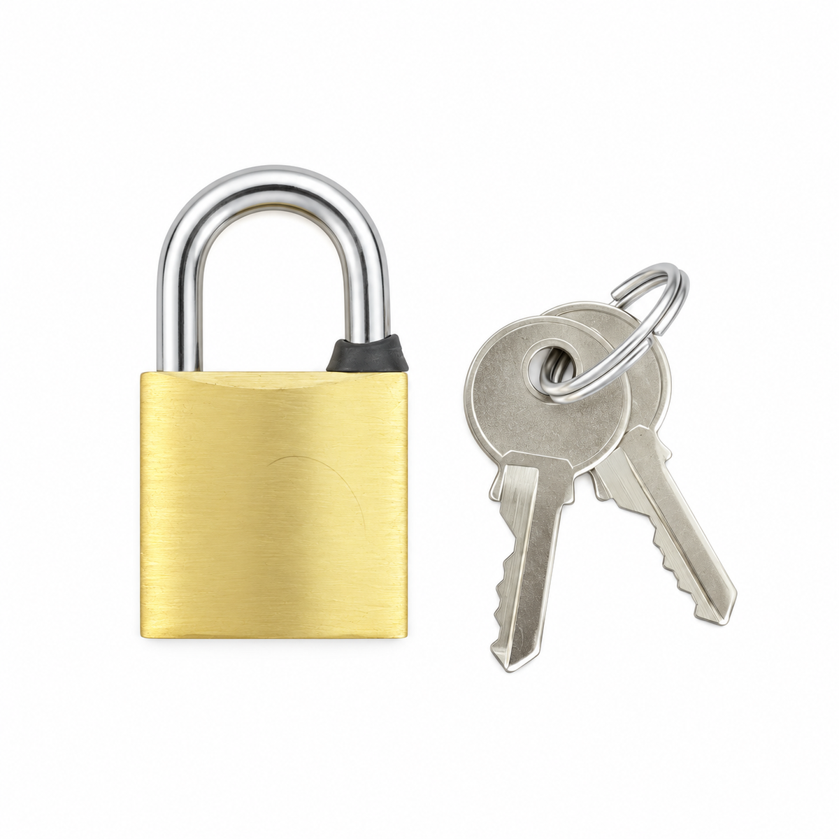 Keyed alike padlock and two keys on white background