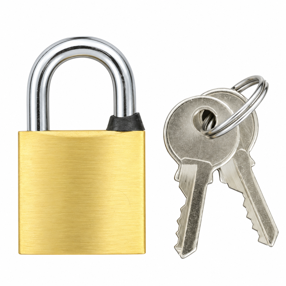 Detail of brass-color padlock and two keys