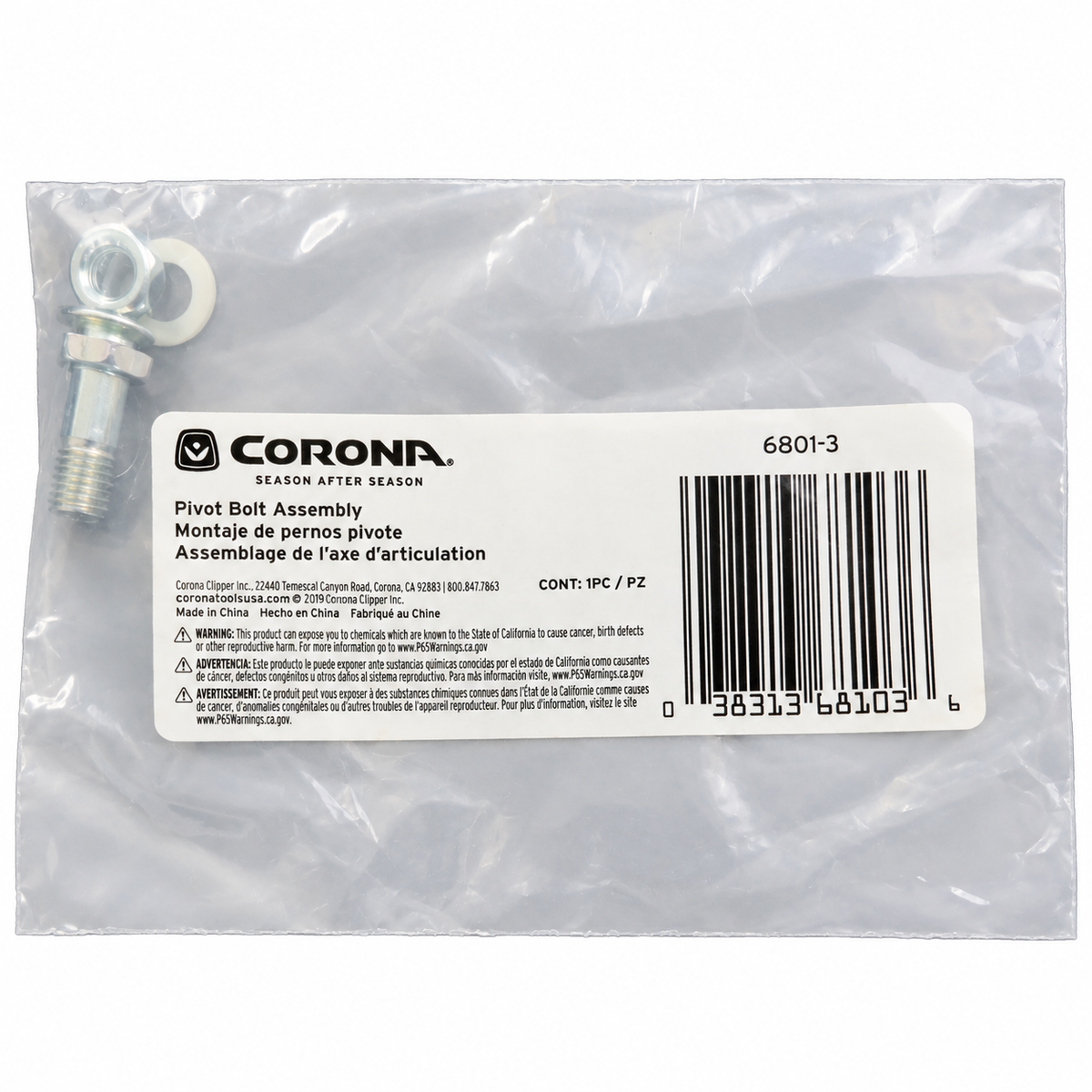 Corona 6801-3 Replacement Pivot Bolt Assembly for Tree Pruner — pivot1 on white background