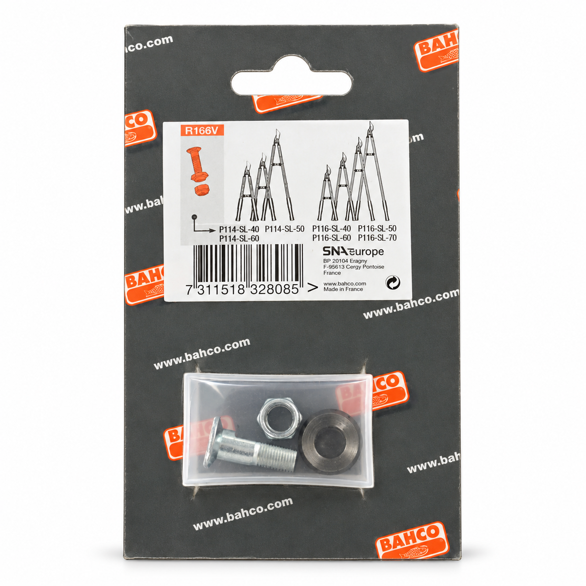 Bahco R166V replacement center bolt kit — original retail packaging